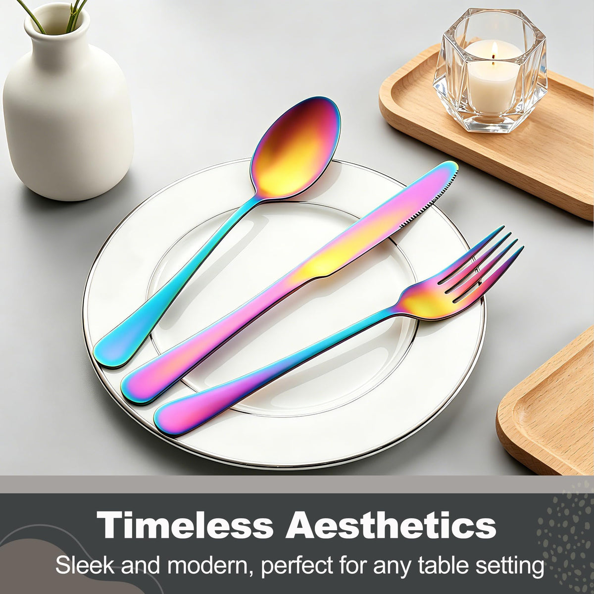 60-Piece Rainbow Flatware Set, Stainless Steel Cutlery Set for 12