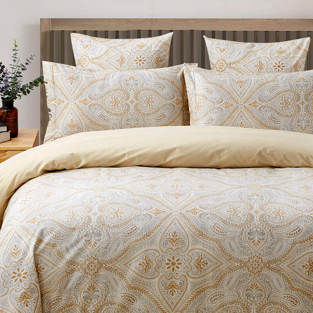 Duvet Cover Set Full Size Paisley Bedding 100% Cotton Ultra Soft Gold Classy Luxurious Bedding with Hidden Zipper