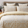 Duvet Cover Set Full Size Paisley Bedding 100% Cotton Ultra Soft Gold Classy Luxurious Bedding with Hidden Zipper