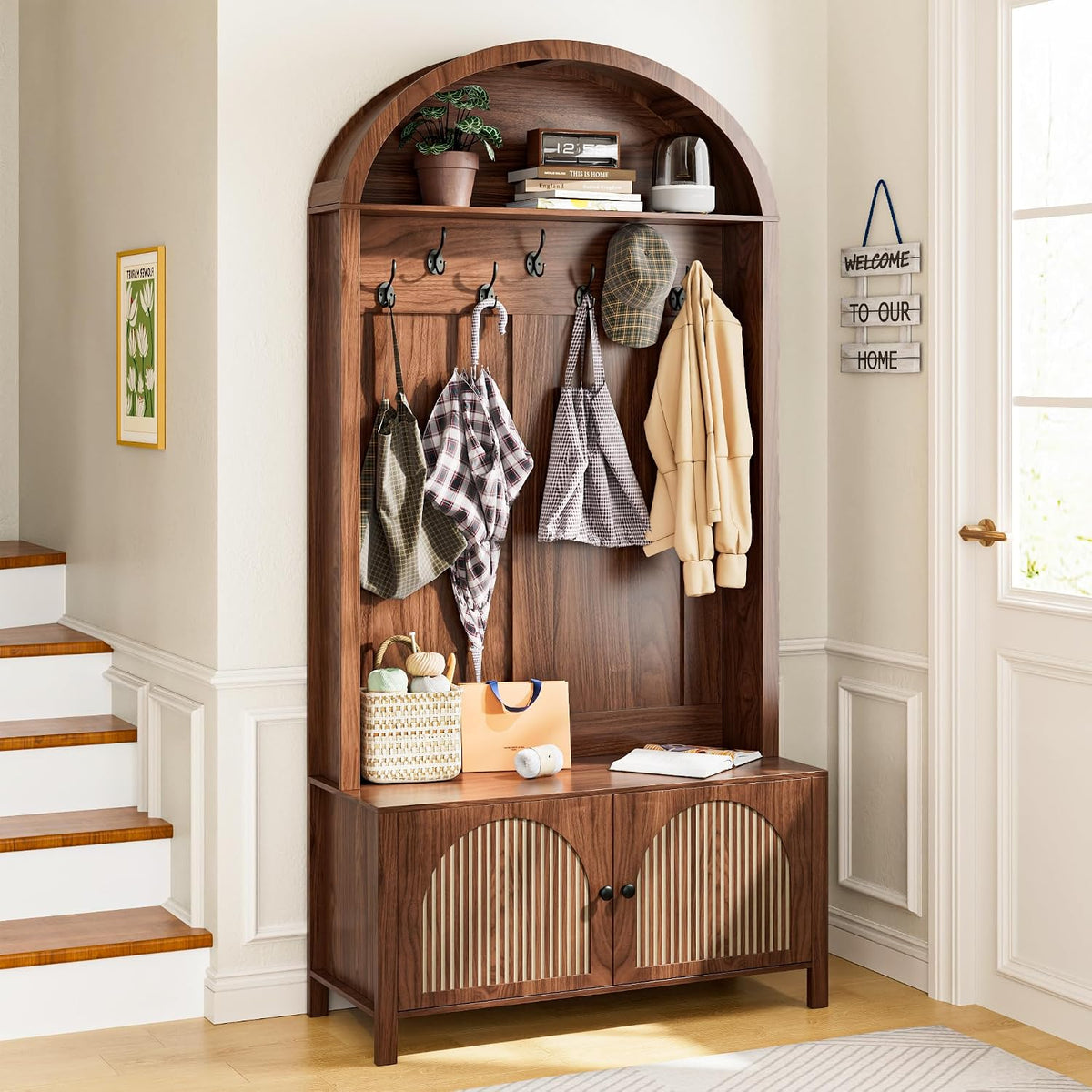 Hall Tree with Bench and Shoe Storage, Entryway Storage Bench with Coat Rack, 78.74" Coat Rack with 7 Hooks and