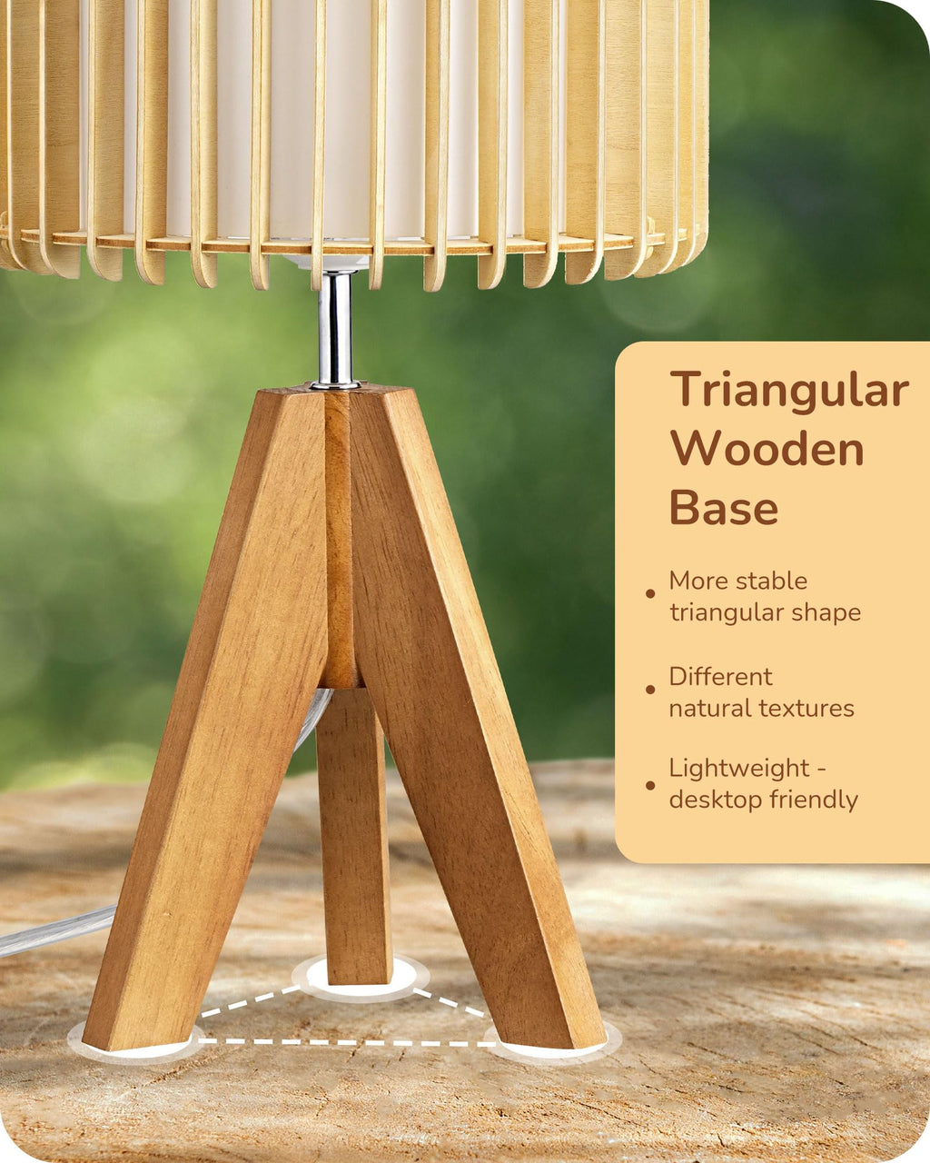 14.17" Small Table Lamp, Wood-Colored Hollow Shade, E26 Base