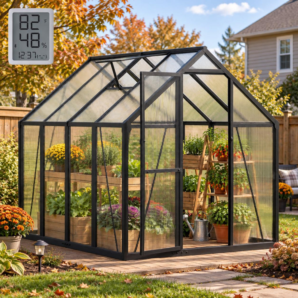6X8FT Greenhouse with Thermometers, Small Greenhouse for Outdoors