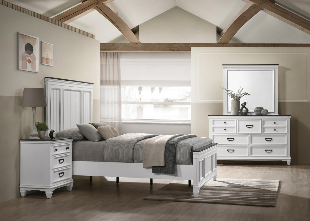 Peanu Queen Bed Frame, Shiplap Panel, Weathered White Wood Set
