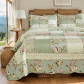 Quilt Set Cotton Patchwork Quilts Green Rose Floral Quilted Comforter Set Country Rustic Coverlet Set