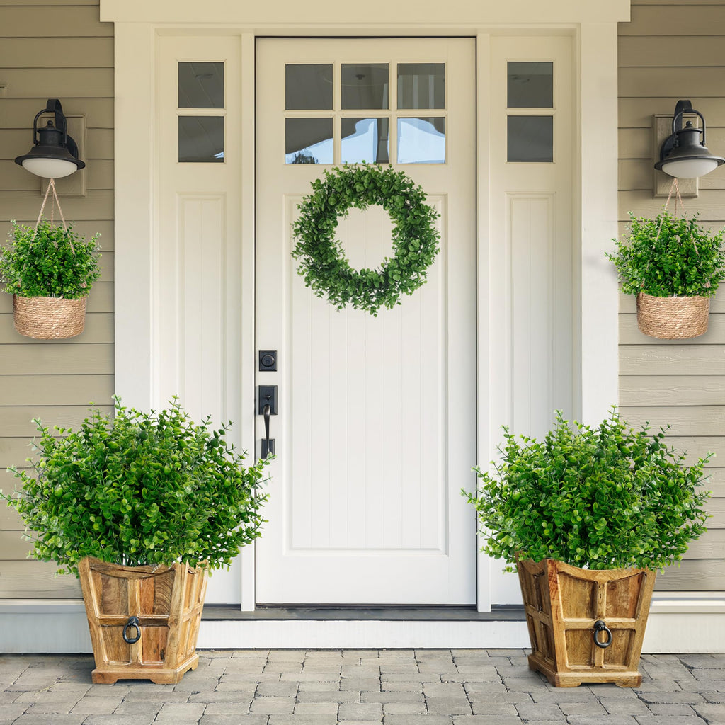 Artificial Flowers for Outdoors 12 Bundles UV Resistant Boxwood Shrubs Artificial Eucalyptus Fake Plants Faux Plastic