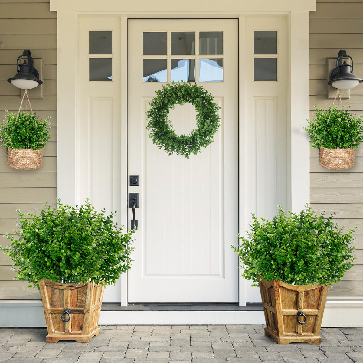 Artificial Flowers for Outdoors 12 Bundles UV Resistant Boxwood Shrubs Artificial Eucalyptus Fake Plants Faux Plastic