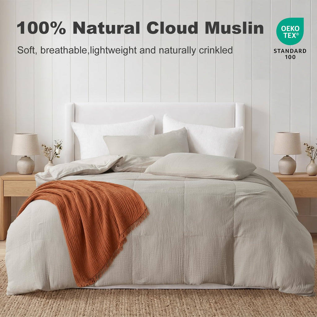 Muslin Duvet Cover, 100% Cotton Gauze, Soft Textured Linen Color