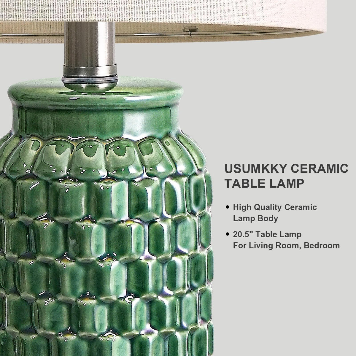 20.5" Ceramic Table Lamps Set of 2 - Modern Farmhouse & Boho Style, Bedside Nightstand Lamps End Table Lamps, Small