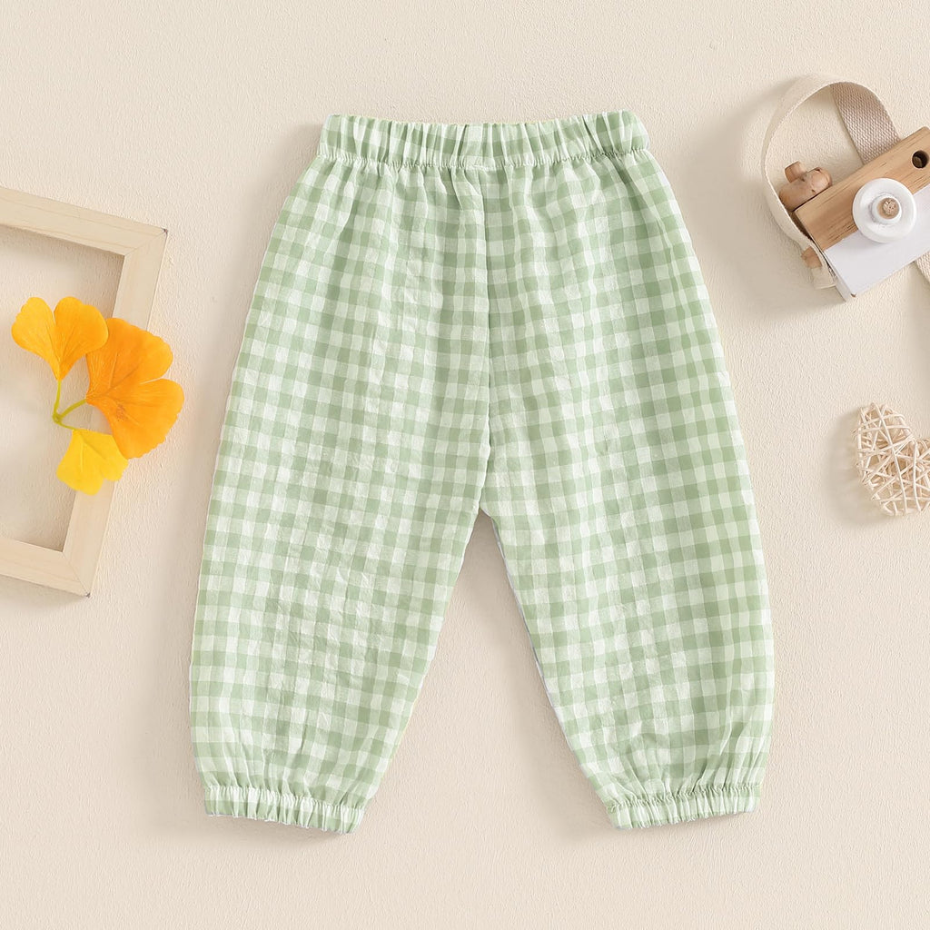 Kids Toddler Boys Girls Gingham Pants Elastic Waist Plaid Loose Baggy Trousers Casual Spring Fall Bottoms Sweatpants