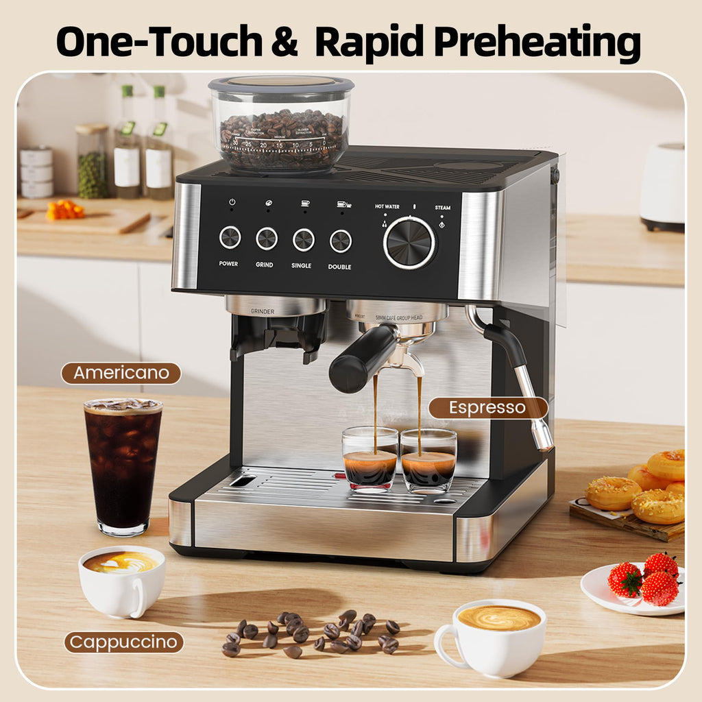 Coffee Maker with Grinder, Black & Stainless Steel Espresso