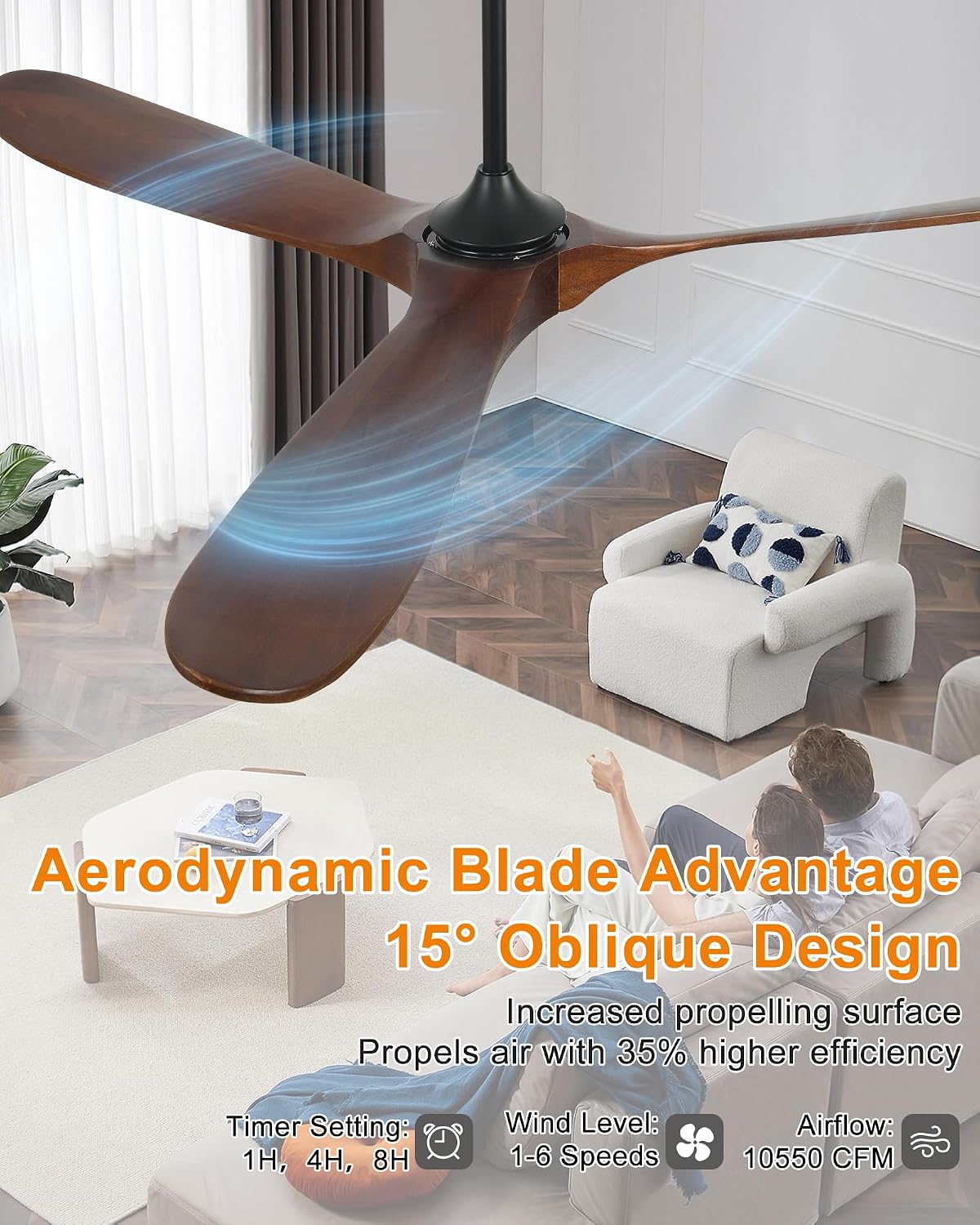 72" Wood Smart Ceiling Fan with Remote, No Light