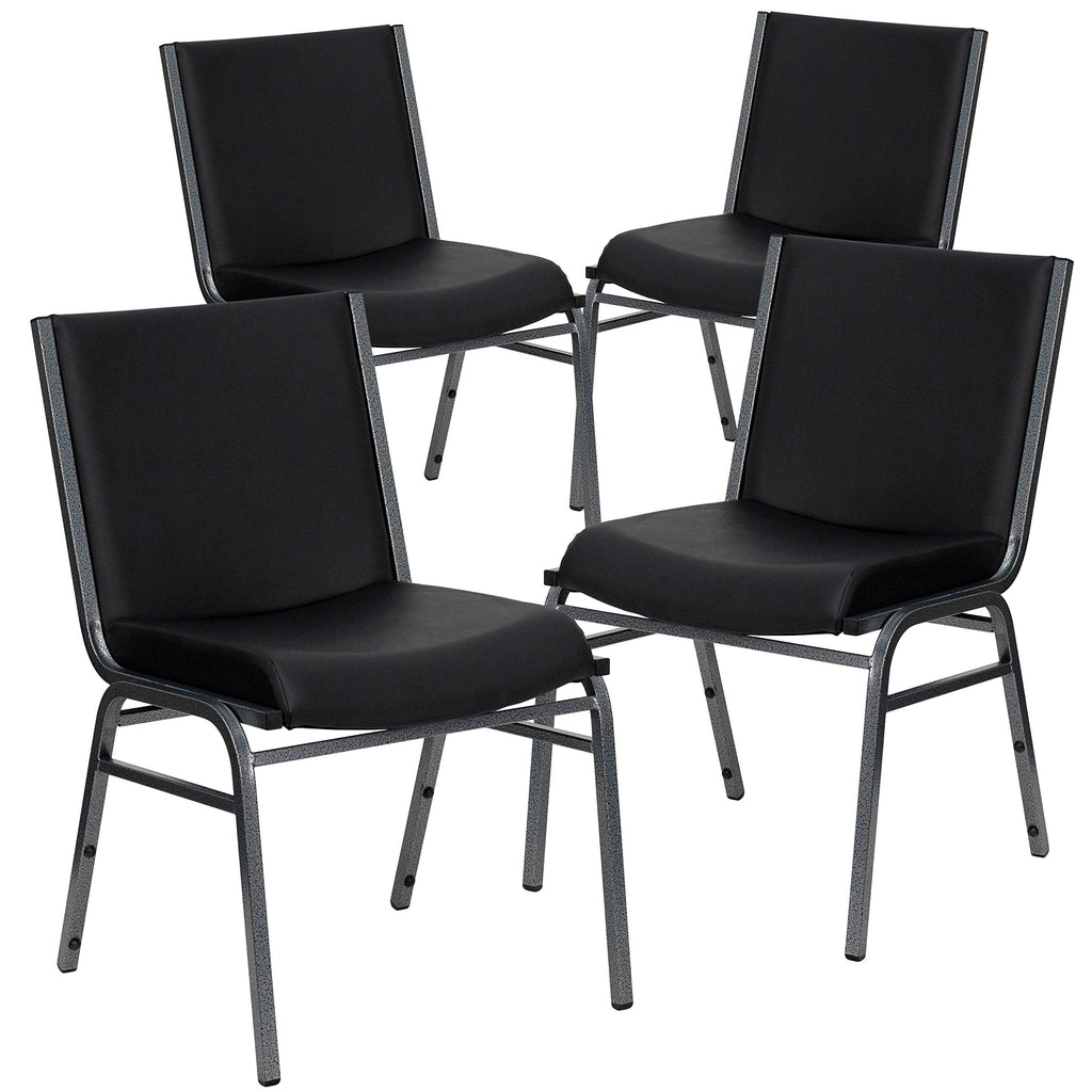 Hercules Vinyl Stack Chair, Black, 4-Pack