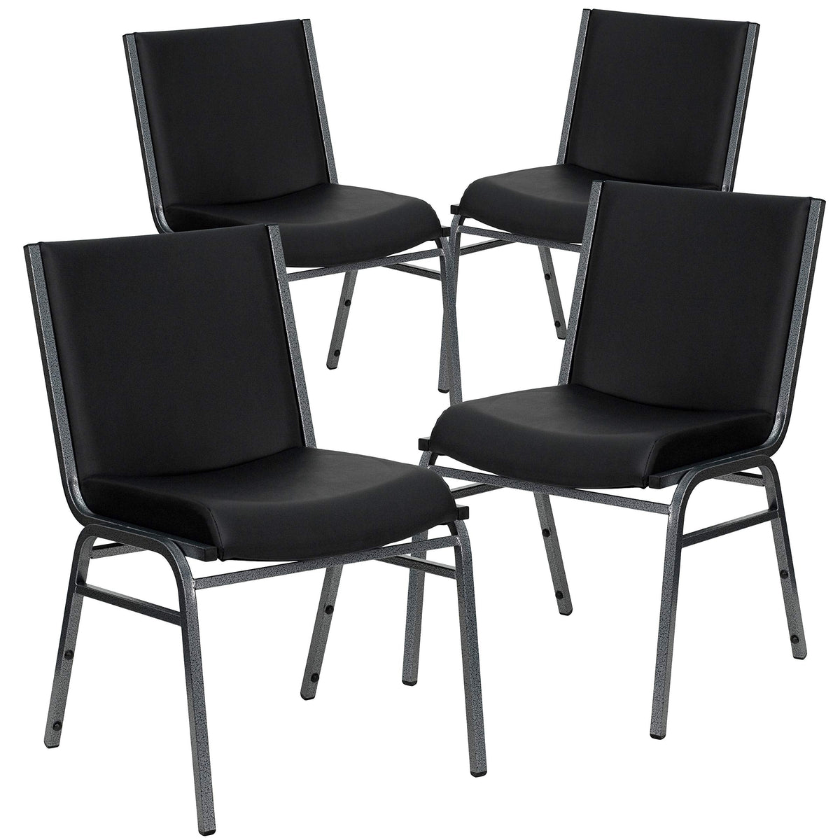 Hercules Vinyl Stack Chair, Black, 4-Pack