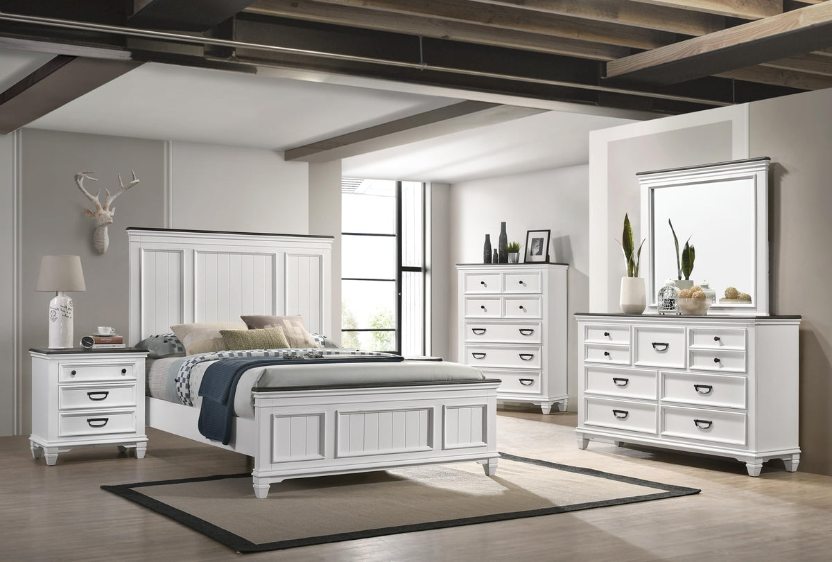 Peanu Queen Bed Frame, Shiplap Panel, Weathered White Wood Set