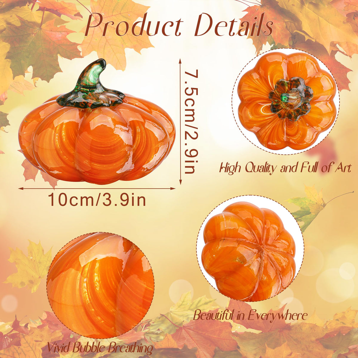 Blown Glass Pumpkin Figurine Orange Crystal Harvest Fall Thanksgiving Decor