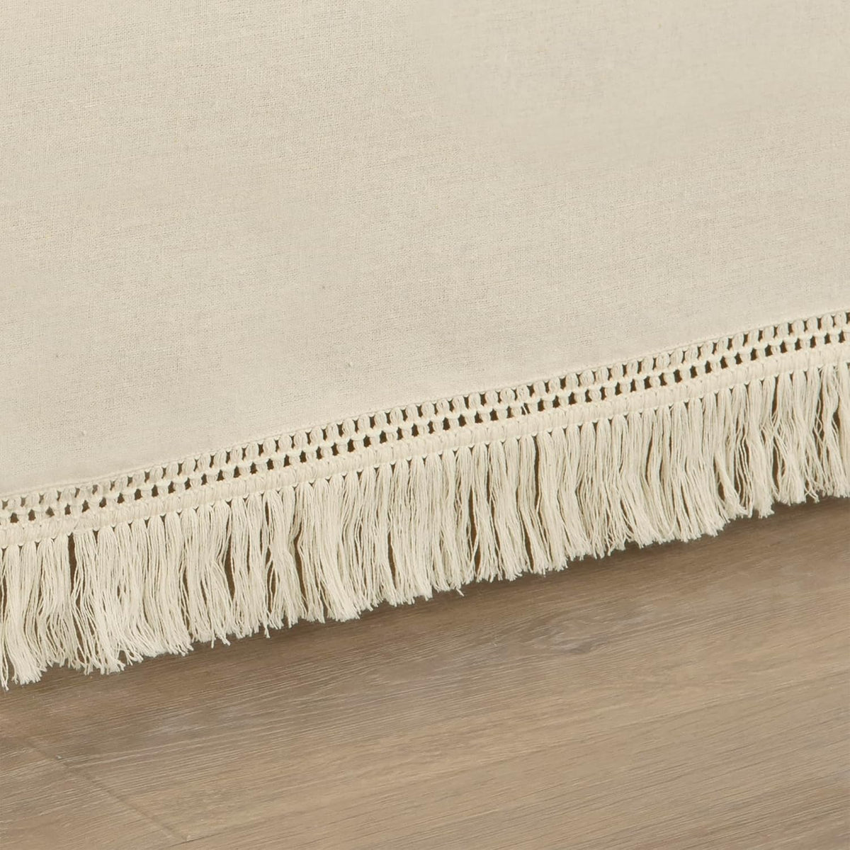 Boho Fringe 15-Inch Tailored Drop Easy Fit Bed Skirt Queen Size Single 60" W x 80" L +15" Neutral - Queen Bed Skirt