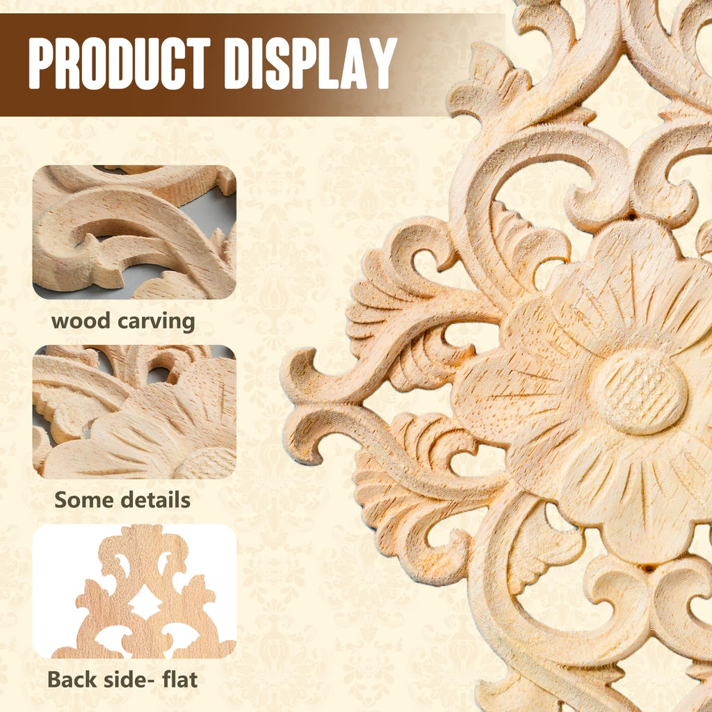 20pcs(4 Pack) Wood Appliques Decorative Carved Onlays, Wooden Carved Appliques DIY Decoration for Furniture, Wood