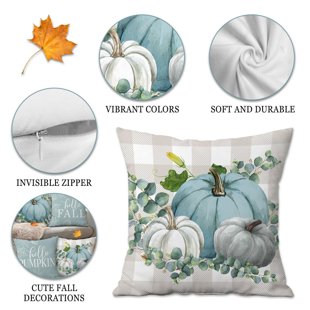 Fall Pillow Covers 20x20 Set of 4, Blue Fall Outdoor Pillow Covers