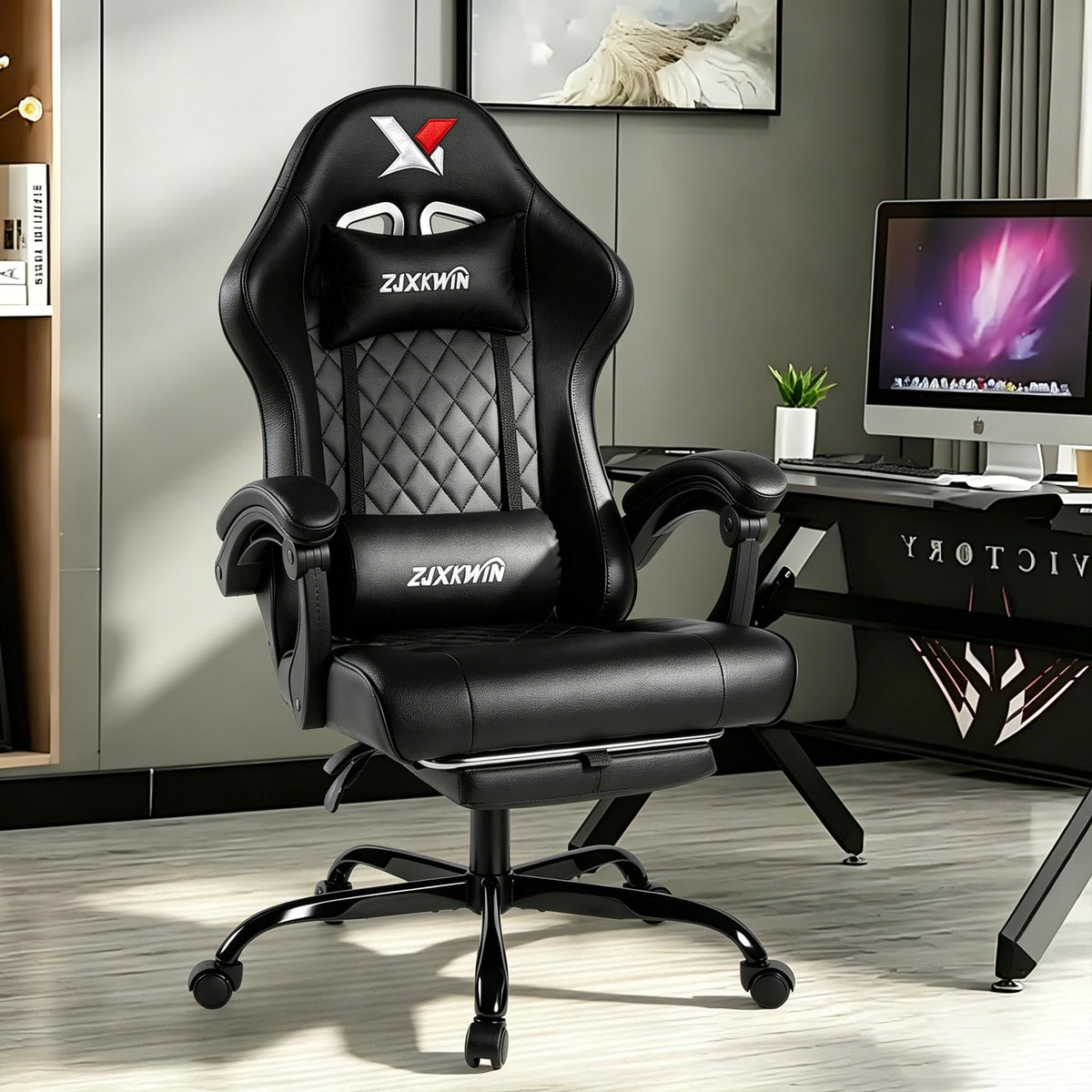 Gaming Chair for Adults with Pocket Spring Cushion, Ergonomic High Back Computer Chair with Footrest and Lumbar