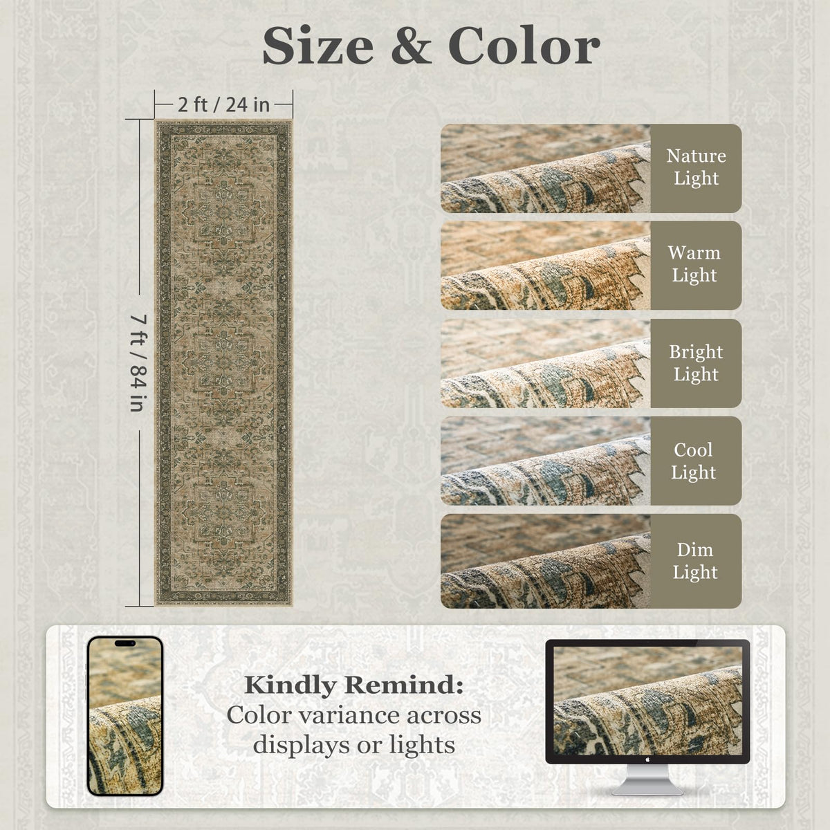Hallway Runner Rug, Moody Vintage Medallion Entryway Rugs for Inside House Mudroom, Kitchen Runner Rugs Non Skid