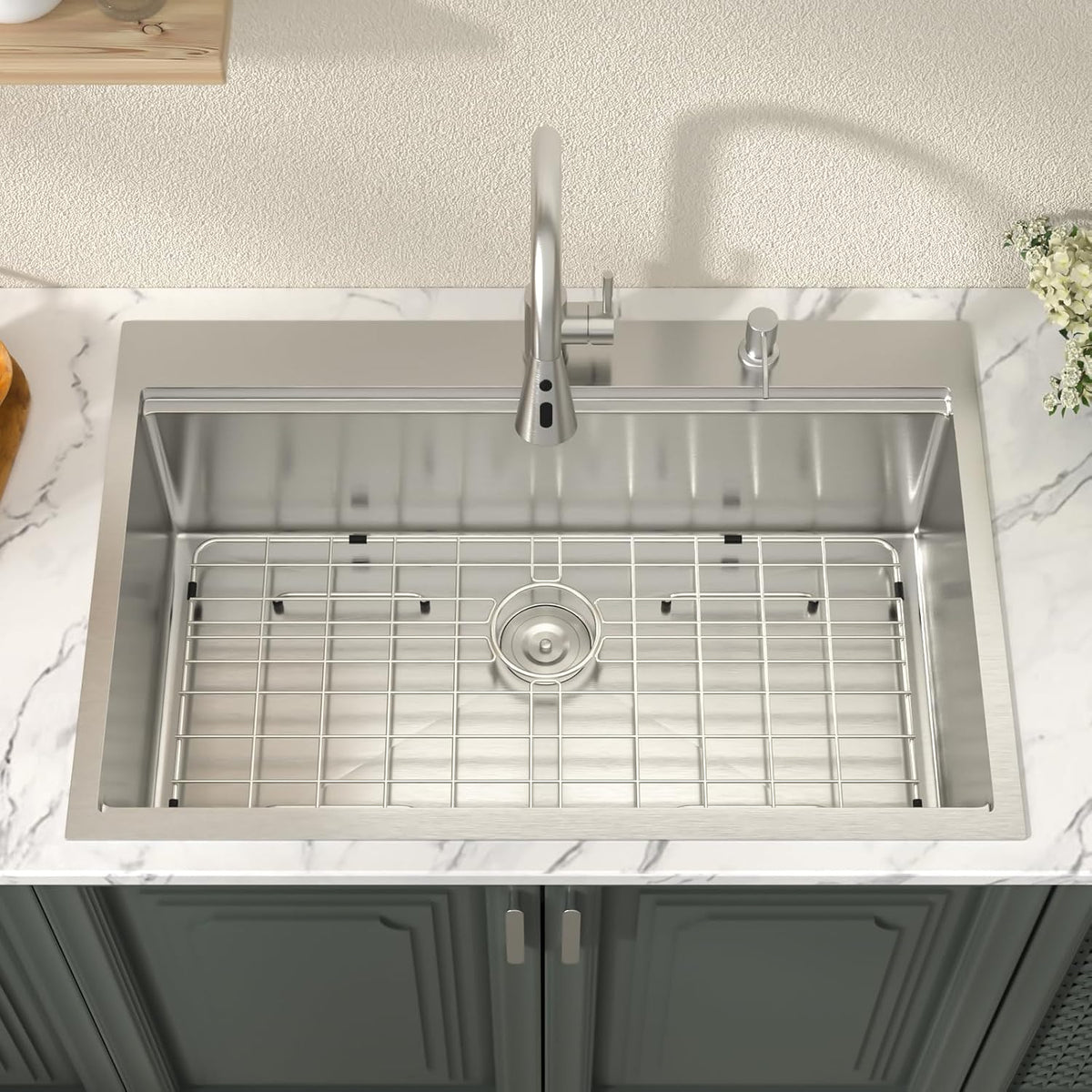33x22 Inch Drop Sink With Faucet - 33 Kitchen Sink With Faucet Combo Workstation 16 Gauge Stainless Steel Single Bowl
