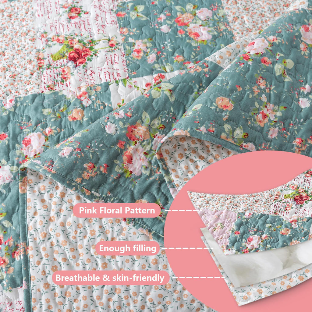 French Style Queen Size Quilt Set for Farmhouse - Cotton Filling