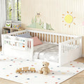 Twin Size Kids Floor Bed with Heightened Fence and Bookshelf, Wooden Twin Montessori Bed Frame for Girls Boys, White