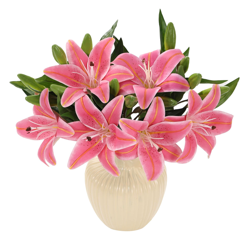 6 Pcs Real Touch Tiger Lily Artificial, Rose Pink