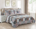 Latte Grey Paris & Toile Floral Patchwork Quilt Set
