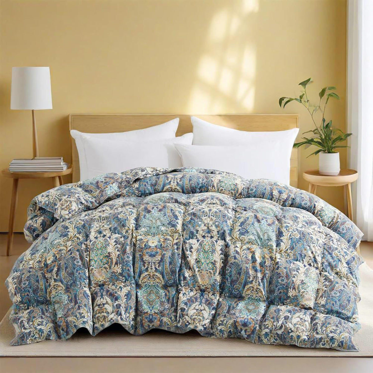 Down Comforter with Paisley Floral - All Season Ultra Soft Goose Feather Fiber