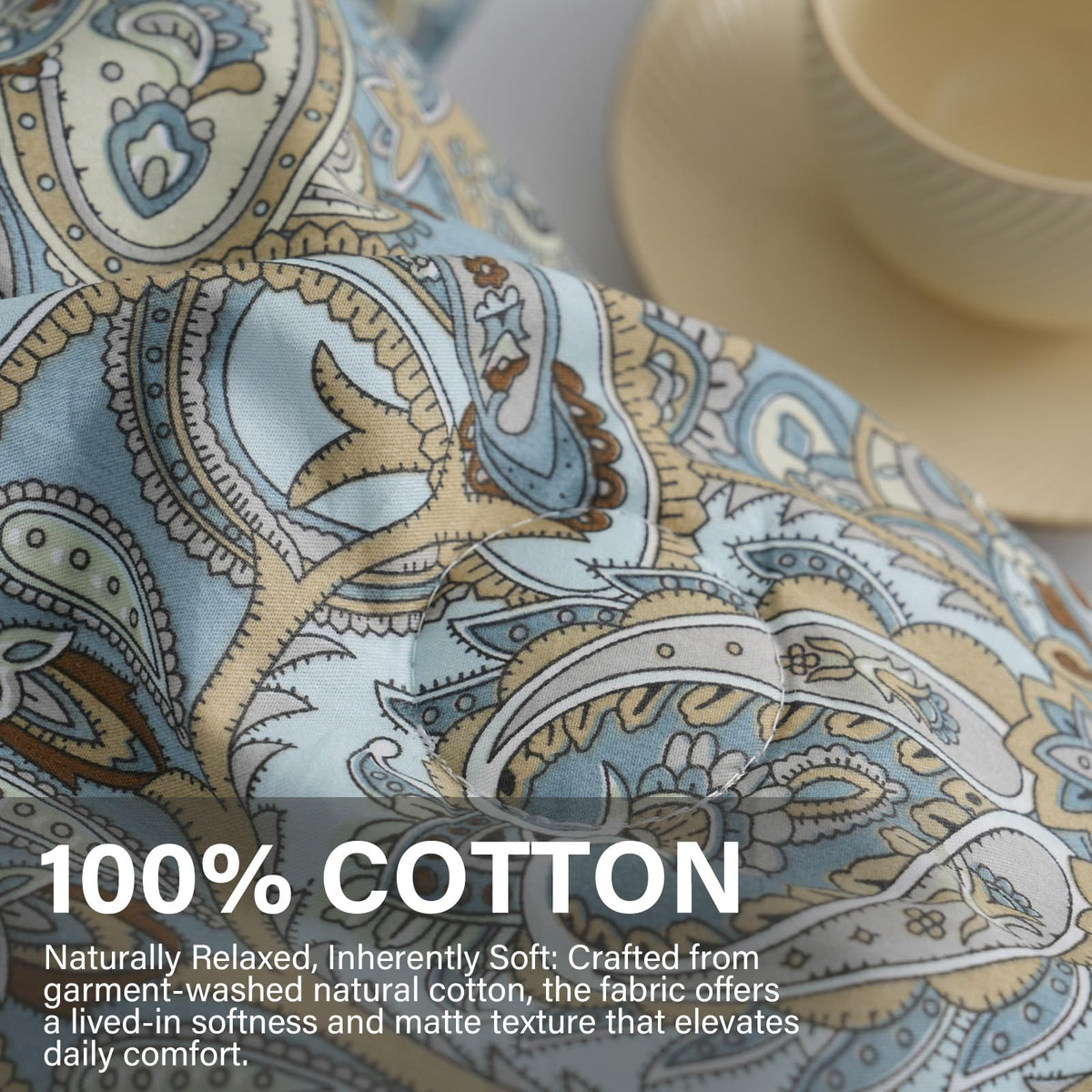 Blue Paisley Comforter Set King, 100% Cotton Boho Paisley Pattern Comforter Set 3 Pcs Soft Cotton Lightweight