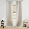 Mousse White Pinch Pleated Linen Curtains 112 Inches Long Bedroom Light Filtering Neutral Farmhouse Curtain 112