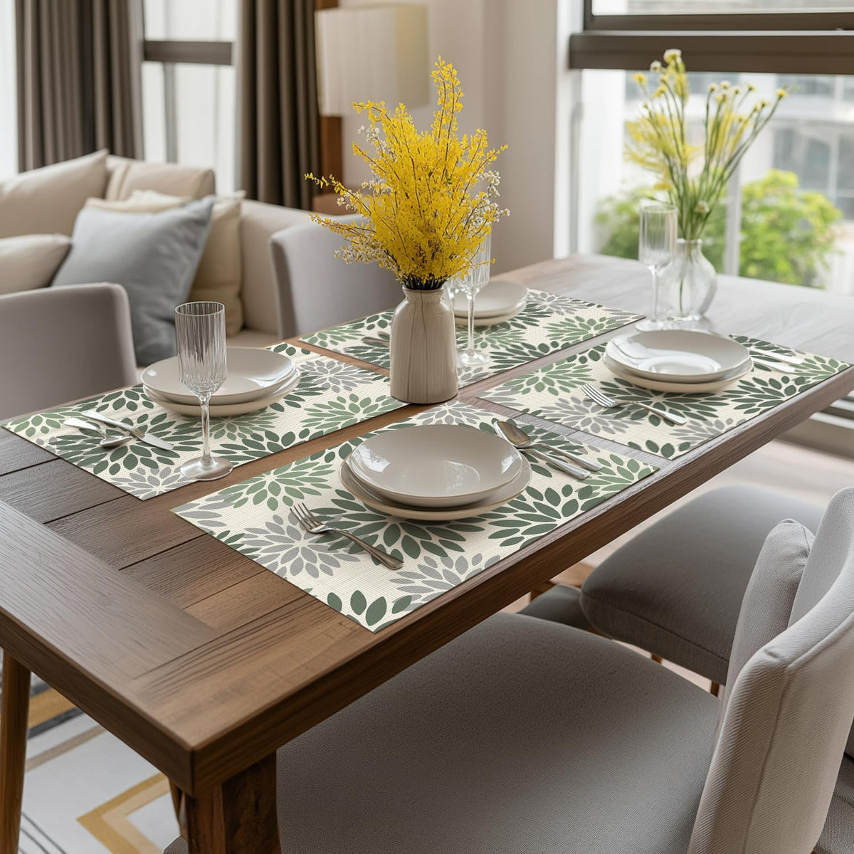 Floral Vinyl Placemats Set of 6, 12x18 Inch Thanksgiving Washable Non-Slip Plastic Vinyl Place Mats for Party Kitchen