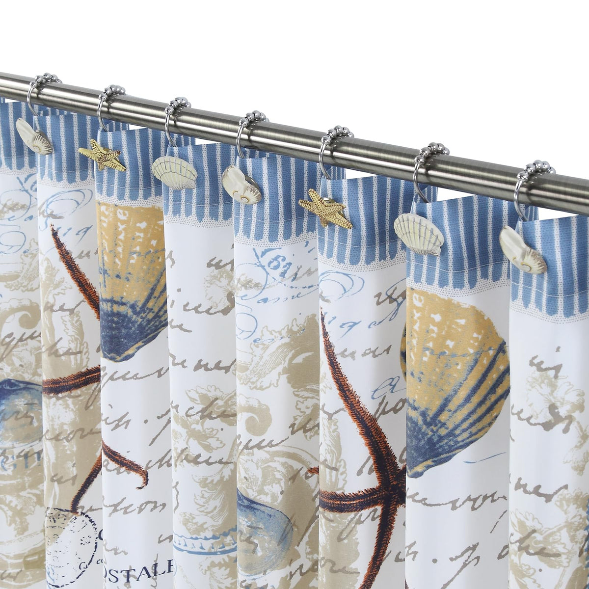 Coastal Seashell Shower Curtain Hooks, Under the Sea Beach Starfish Bathroom Shower Curtain Hooks Rust Proof, 5