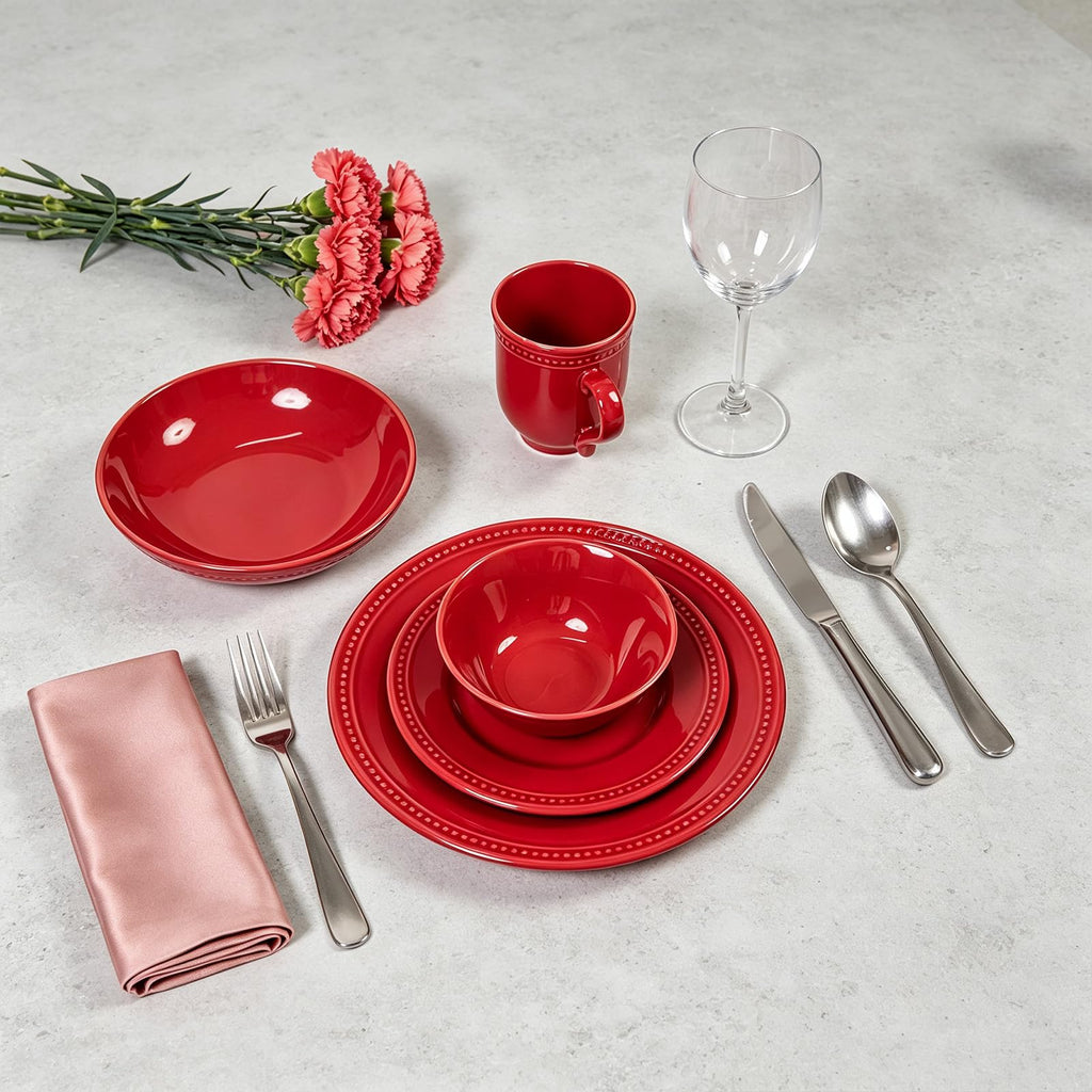 20-Piece Pearl Dots Stoneware Dinnerware Set, Red, Service for 4