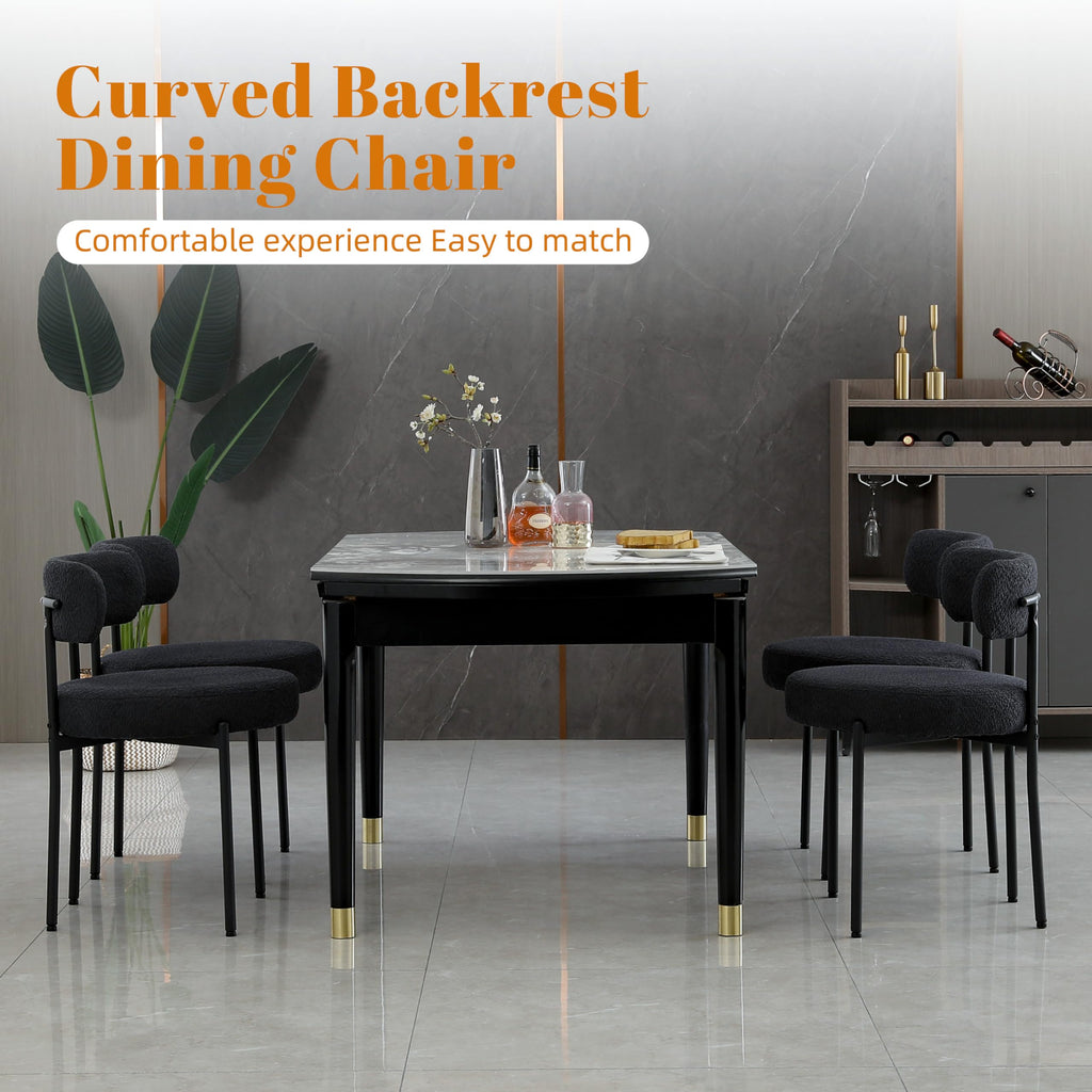 Boucle Set of 4, Upholstered Dining Room Chairs Black