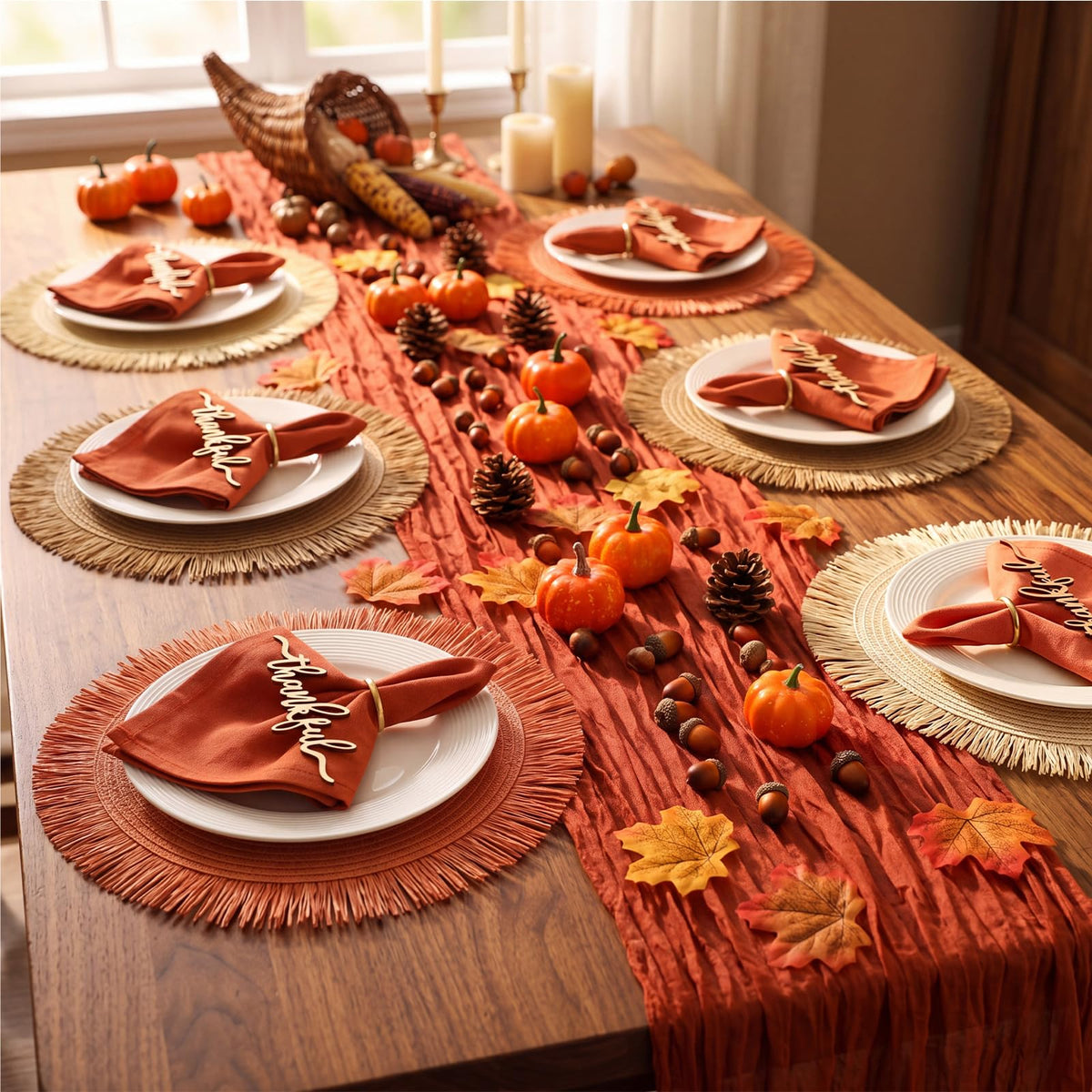 Fall Thanksgiving Table Placemats Decoration Set of 6 People