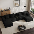 151" U Shaped Modular Sectional, Storage Console, 6 Seater, Light Black