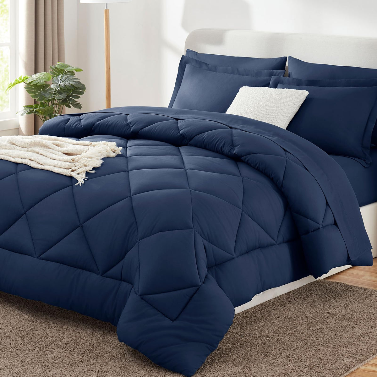 Oversized Comforter Set 98"x98", 7 Piece, Navy