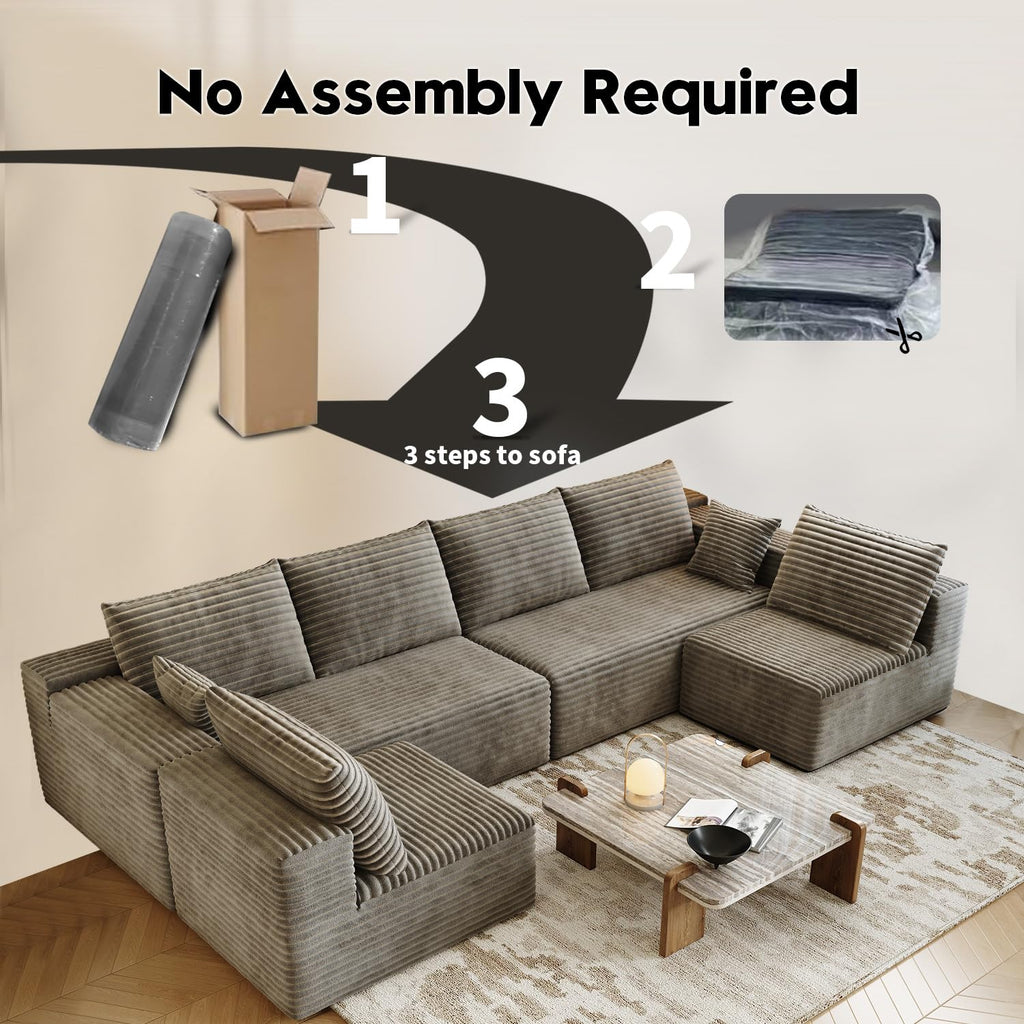 139.4" Modular Sectional Sofa, U-Shaped Minimalist Couches with 2 Middle Seats, Modern Deep Seat Convertible Sleeper