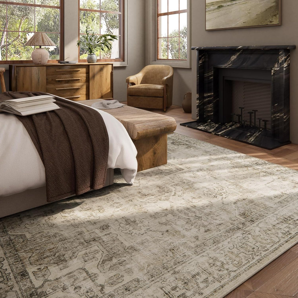 Area Rugs: Washable Bedroom Rug Non Slip Boho Carpet