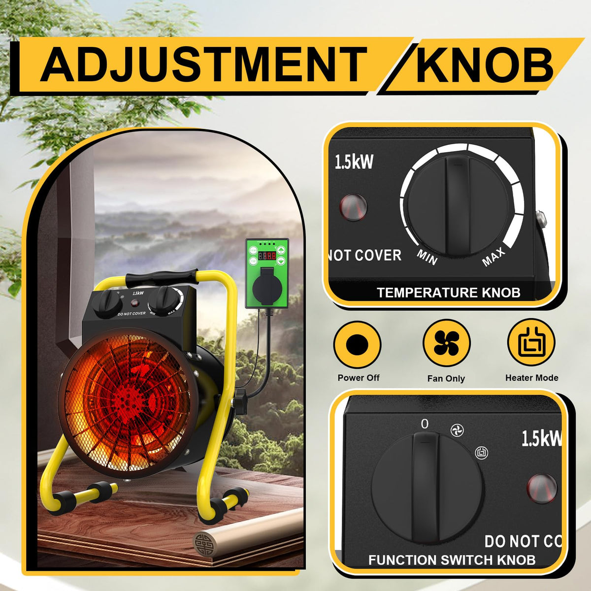 Greenhouse Heater with Digital Thermostat, 1500W Outdoor Heaters, Overheat Protection & 3S Fast Heating, Electric