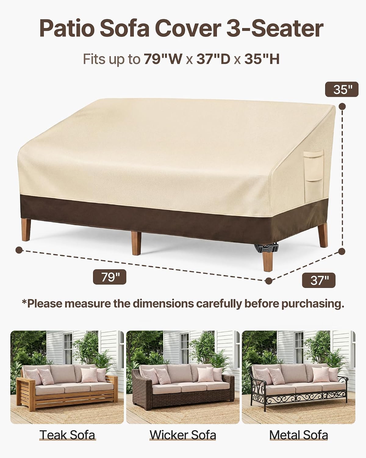 Patio Sofa Cover 3-Seater & Outdoor Couch Cover Waterproof | Heavy Duty 600D Oxford Patio Outdoor Furniture Covers
