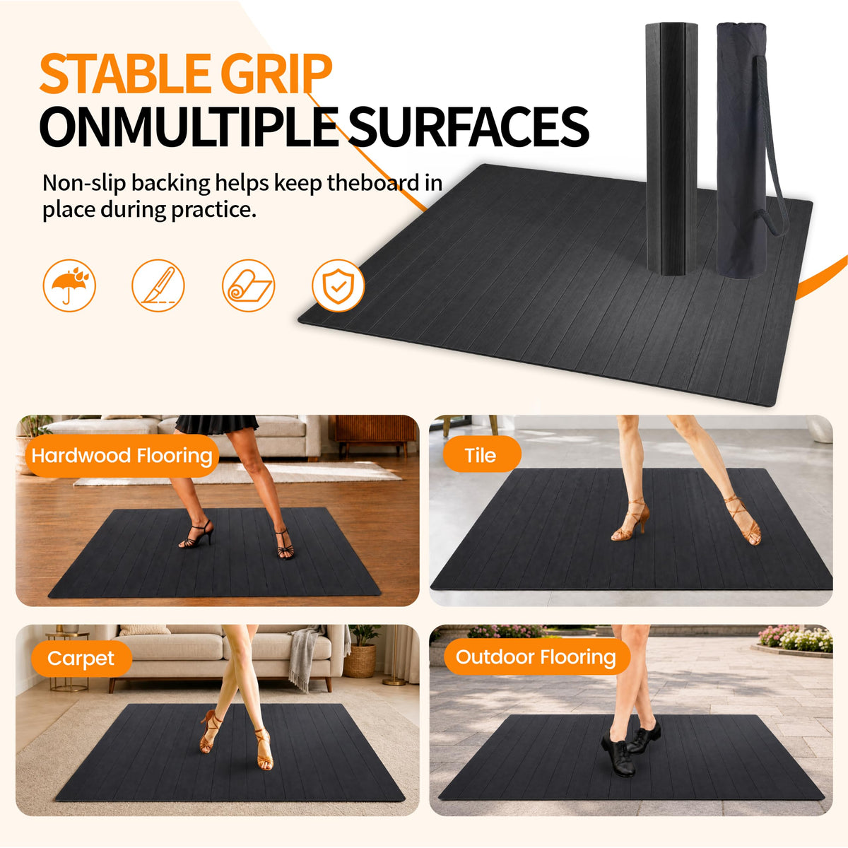 Foldable Tap Dance Floor, Portable Tap Board, 47.8"x38.5"-Black