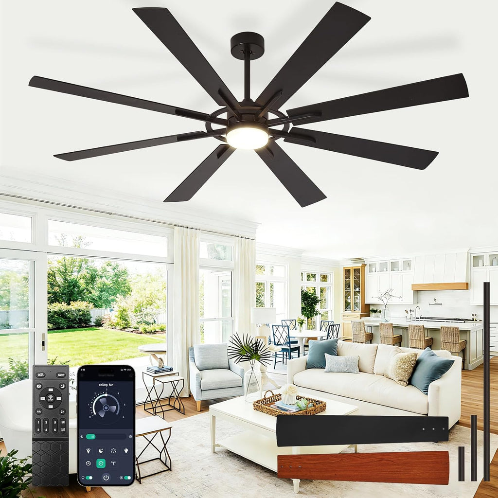72" Black Outdoor Ceiling Fan with Light & Remote