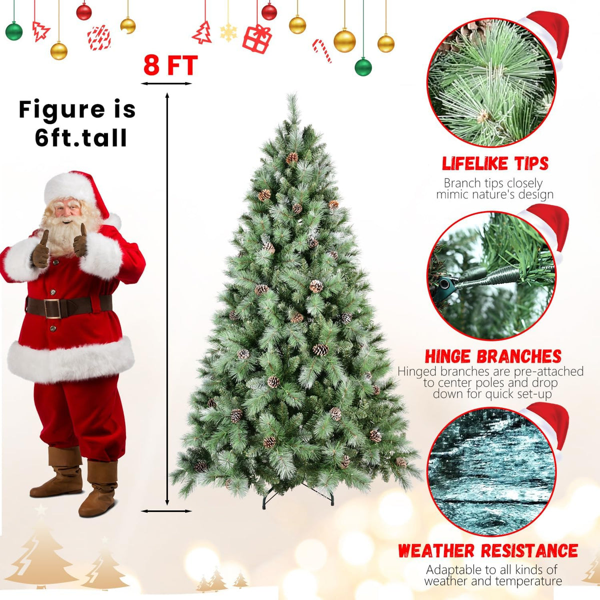Christmas Tree, 5 to 9 ft, Pine Cones, PVC & Hard Needle, Green