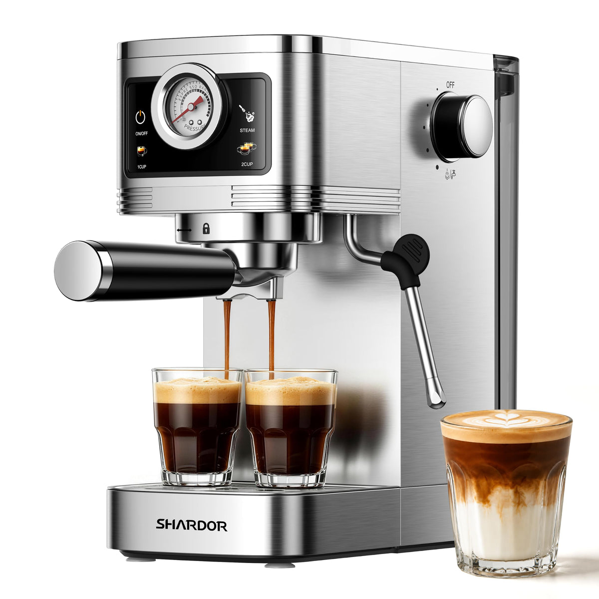 Espresso Coffee Machine 20 Bar with Milk Frother, Stainless Steel