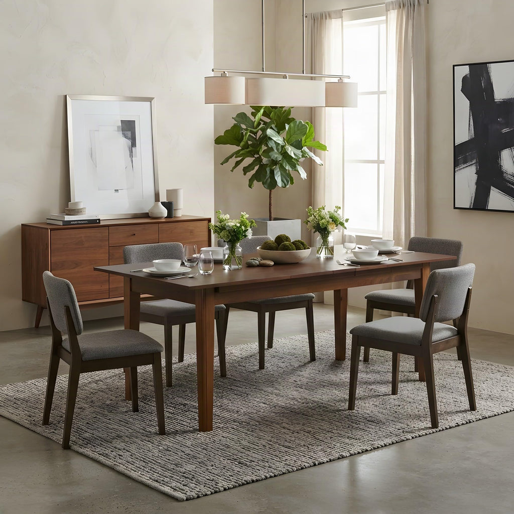 Toluca Dining Solid Rubberwood Dining Table with Self-Storing Leaves, Expandable Rectangular Table for 12, Rustic
