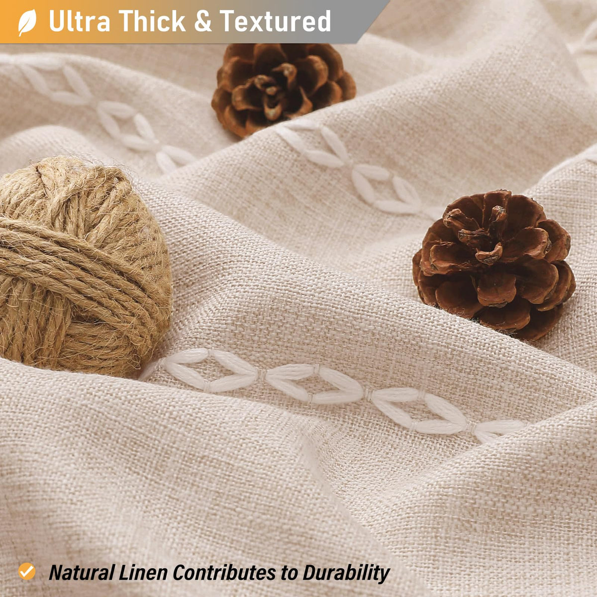 72x96 Extra Long Boho Linen Heavy Duty Shower Curtain Set, Tan/Taupe