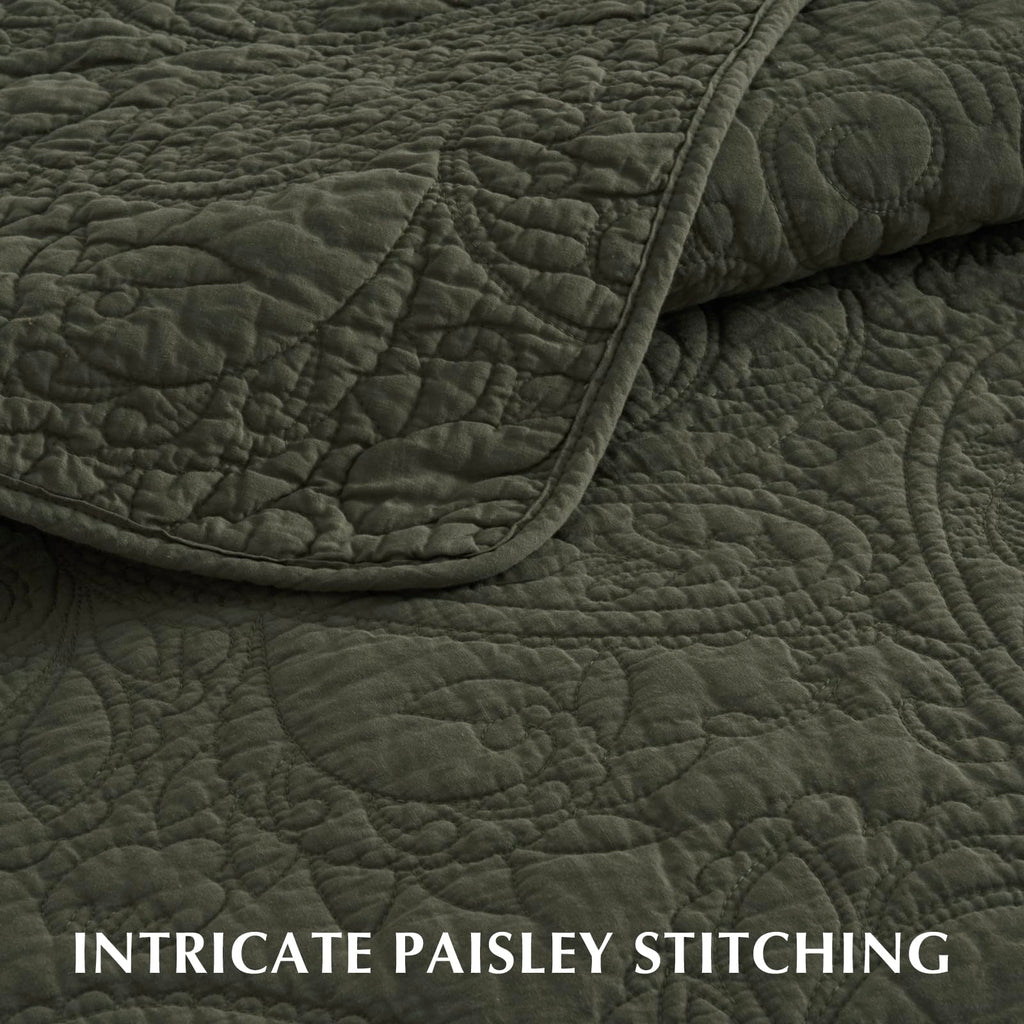 100% Cotton Paisley Quilt Set, King Size, Olive Green